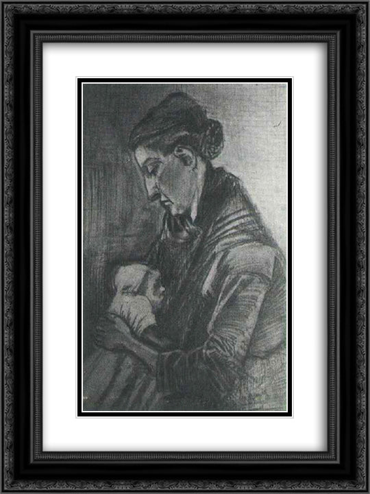 Sien Nursing Baby 18x24 Black Ornate Wood Framed Art Print Poster with Double Matting by Van Gogh, Vincent
