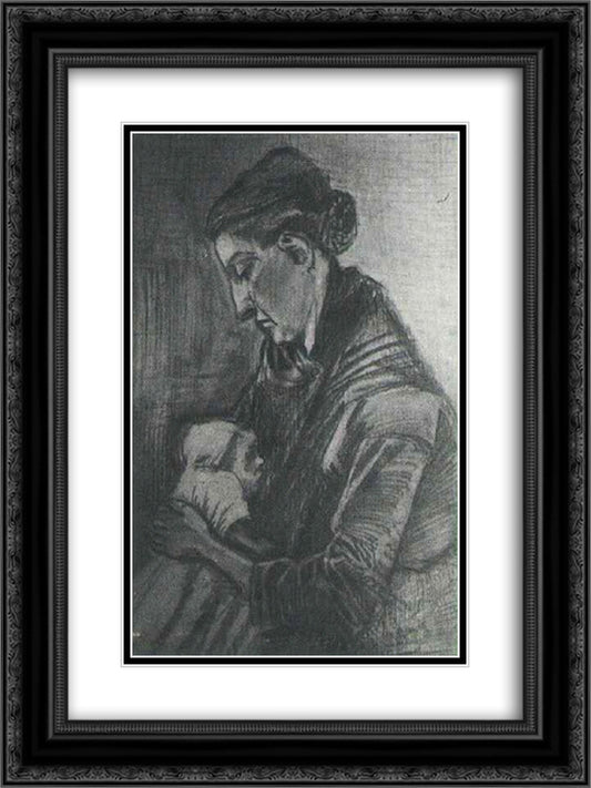 Sien Nursing Baby 18x24 Black Ornate Wood Framed Art Print Poster with Double Matting by Van Gogh, Vincent