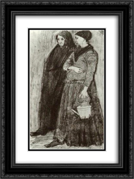 Sien Pregnant, Walking with Older Woman 18x24 Black Ornate Wood Framed Art Print Poster with Double Matting by Van Gogh, Vincent