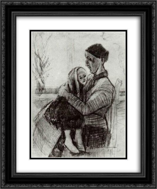 Sien with Child on her Lap 20x24 Black Ornate Wood Framed Art Print Poster with Double Matting by Van Gogh, Vincent