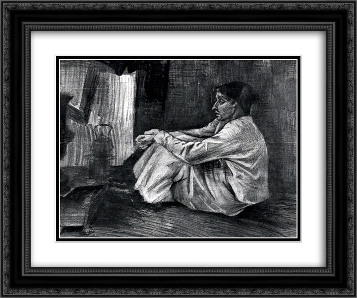 Sien with Cigar Sitting on the Floor near Stove 24x20 Black Ornate Wood Framed Art Print Poster with Double Matting by Van Gogh, Vincent