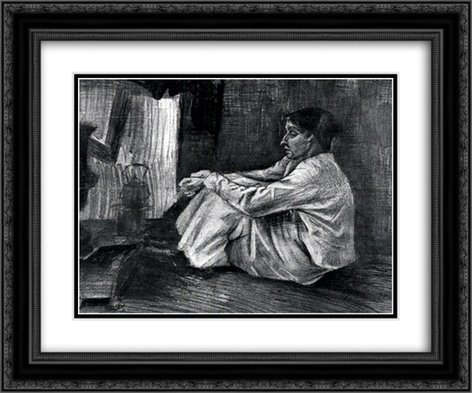 Sien with Cigar Sitting on the Floor near Stove 24x20 Black Ornate Wood Framed Art Print Poster with Double Matting by Van Gogh, Vincent