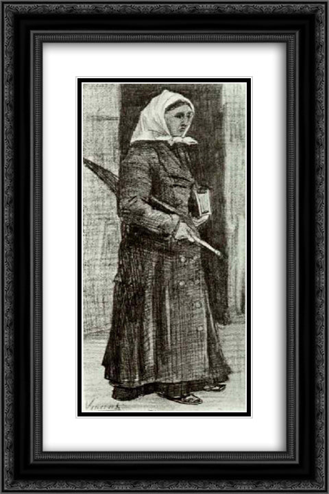 Sien with Umbrella and Prayer Book 16x24 Black Ornate Wood Framed Art Print Poster with Double Matting by Van Gogh, Vincent