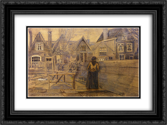 Sien's Mother's House Seen from the Backyard 24x18 Black Ornate Wood Framed Art Print Poster with Double Matting by Van Gogh, Vincent