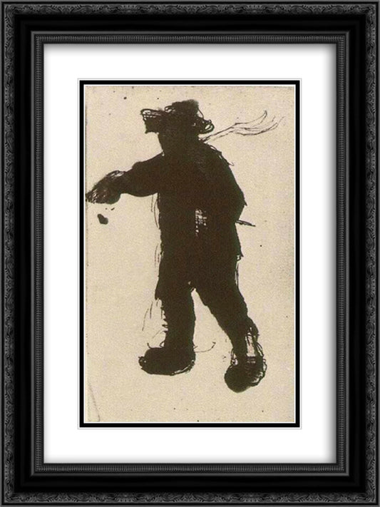Silhouette of a Man with a Rake 18x24 Black Ornate Wood Framed Art Print Poster with Double Matting by Van Gogh, Vincent