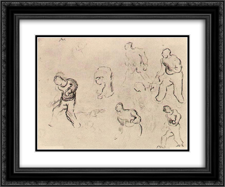 Six Sketches of Figures, Among Others a Man Sowing Wheat 24x20 Black Ornate Wood Framed Art Print Poster with Double Matting by Van Gogh, Vincent