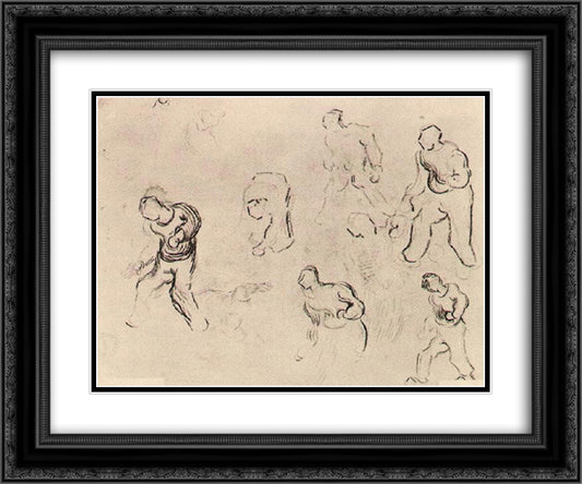 Six Sketches of Figures, Among Others a Man Sowing Wheat 24x20 Black Ornate Wood Framed Art Print Poster with Double Matting by Van Gogh, Vincent