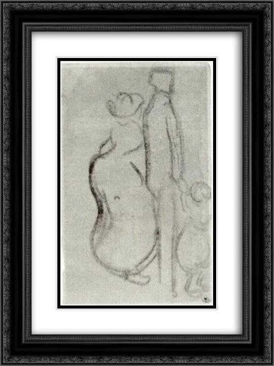 Sketch of a Couple Walking with a Child 18x24 Black Ornate Wood Framed Art Print Poster with Double Matting by Van Gogh, Vincent