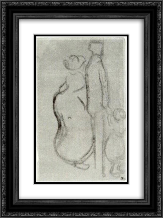 Sketch of a Couple Walking with a Child 18x24 Black Ornate Wood Framed Art Print Poster with Double Matting by Van Gogh, Vincent