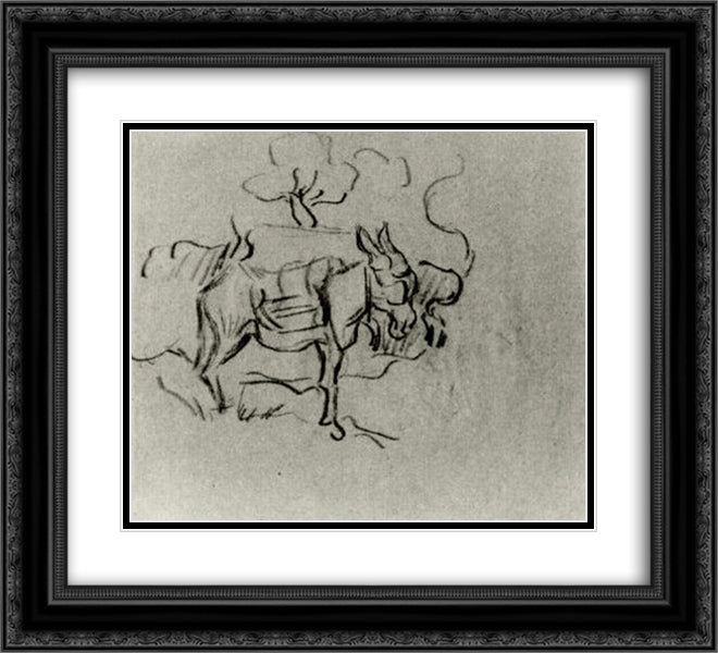 Sketch of a Donkey 22x20 Black Ornate Wood Framed Art Print Poster with Double Matting by Van Gogh, Vincent