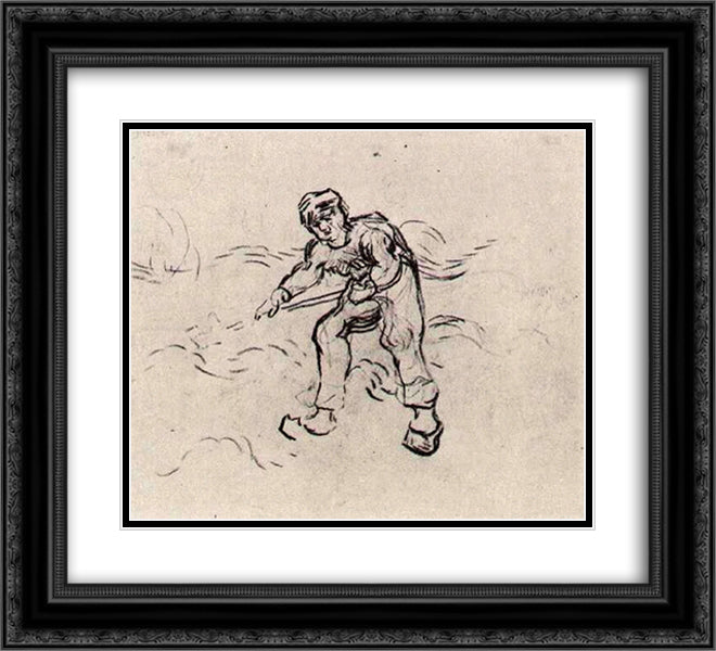 Sketch of a Peasant Working 22x20 Black Ornate Wood Framed Art Print Poster with Double Matting by Van Gogh, Vincent