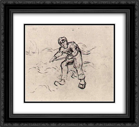 Sketch of a Peasant Working 22x20 Black Ornate Wood Framed Art Print Poster with Double Matting by Van Gogh, Vincent