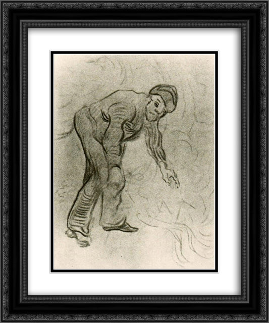 Sketch of a Stooping Man 20x24 Black Ornate Wood Framed Art Print Poster with Double Matting by Van Gogh, Vincent