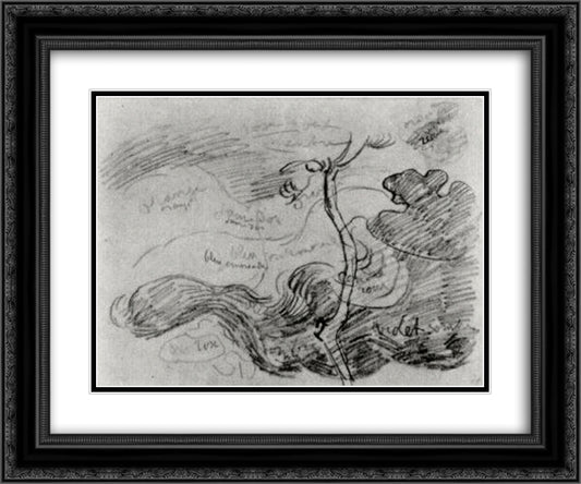 Sketch of a Tree against Clouds with Colour Annotations 24x20 Black Ornate Wood Framed Art Print Poster with Double Matting by Van Gogh, Vincent