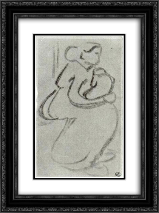 Sketch of a Woman with a Baby in her Lap 18x24 Black Ornate Wood Framed Art Print Poster with Double Matting by Van Gogh, Vincent