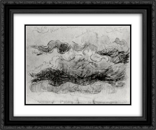 Sketch of Clouds with Colour Annotations 24x20 Black Ornate Wood Framed Art Print Poster with Double Matting by Van Gogh, Vincent