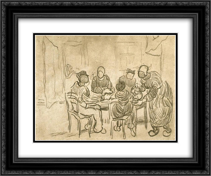 Sketch of the Painting The Potato Eaters 24x20 Black Ornate Wood Framed Art Print Poster with Double Matting by Van Gogh, Vincent