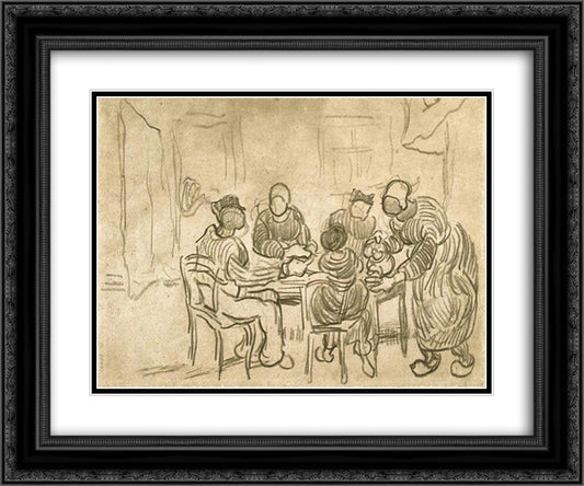Sketch of the Painting The Potato Eaters 24x20 Black Ornate Wood Framed Art Print Poster with Double Matting by Van Gogh, Vincent