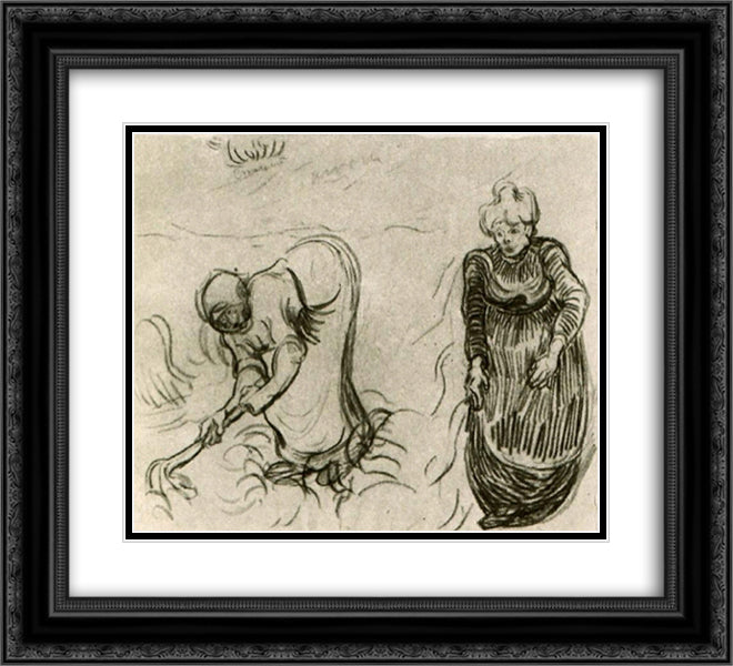 Sketch of Two Women 22x20 Black Ornate Wood Framed Art Print Poster with Double Matting by Van Gogh, Vincent