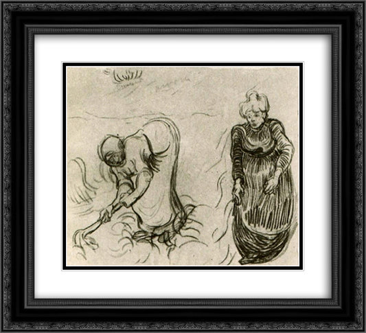 Sketch of Two Women 22x20 Black Ornate Wood Framed Art Print Poster with Double Matting by Van Gogh, Vincent