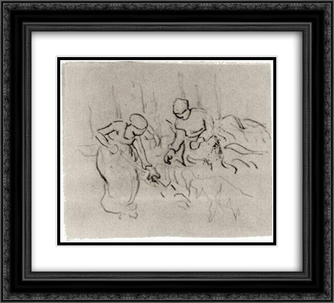 Sketch of Women in a Field 22x20 Black Ornate Wood Framed Art Print Poster with Double Matting by Van Gogh, Vincent