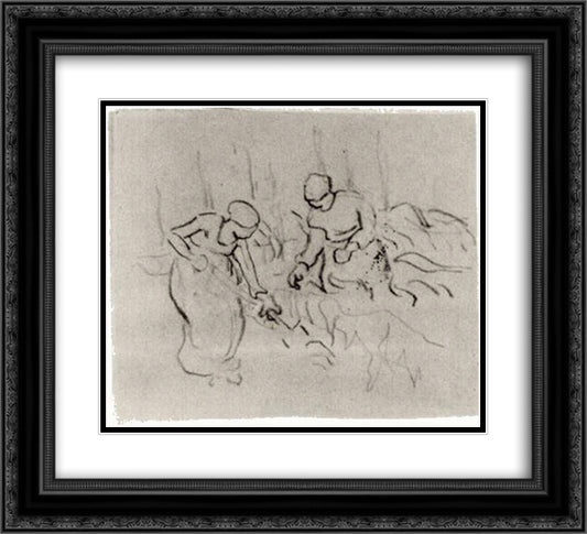 Sketch of Women in a Field 22x20 Black Ornate Wood Framed Art Print Poster with Double Matting by Van Gogh, Vincent