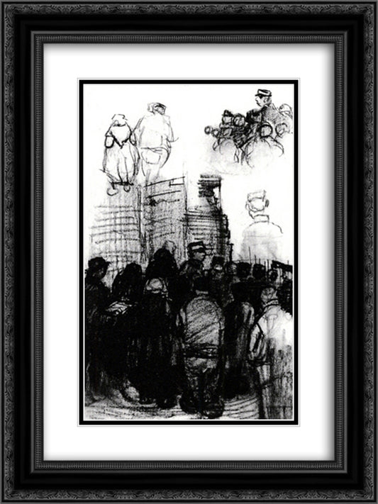 Sketches for the Drawing of an Auction 18x24 Black Ornate Wood Framed Art Print Poster with Double Matting by Van Gogh, Vincent