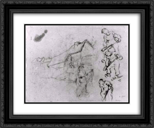 Sketches of a Cottage and Figures 24x20 Black Ornate Wood Framed Art Print Poster with Double Matting by Van Gogh, Vincent