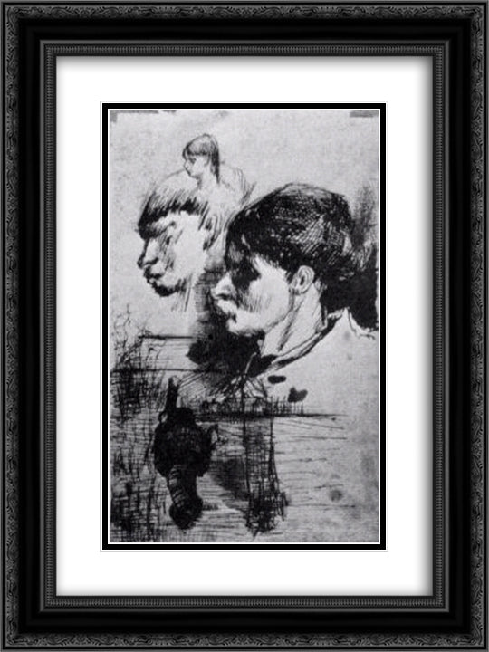 Sketches of Heads 18x24 Black Ornate Wood Framed Art Print Poster with Double Matting by Van Gogh, Vincent