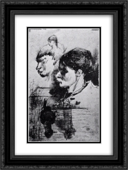 Sketches of Heads 18x24 Black Ornate Wood Framed Art Print Poster with Double Matting by Van Gogh, Vincent