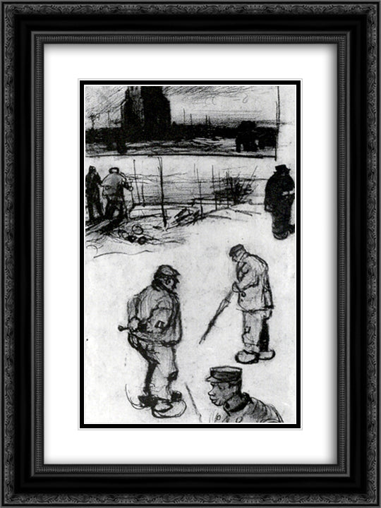 Sketches of the Old Tower and Figures 18x24 Black Ornate Wood Framed Art Print Poster with Double Matting by Van Gogh, Vincent