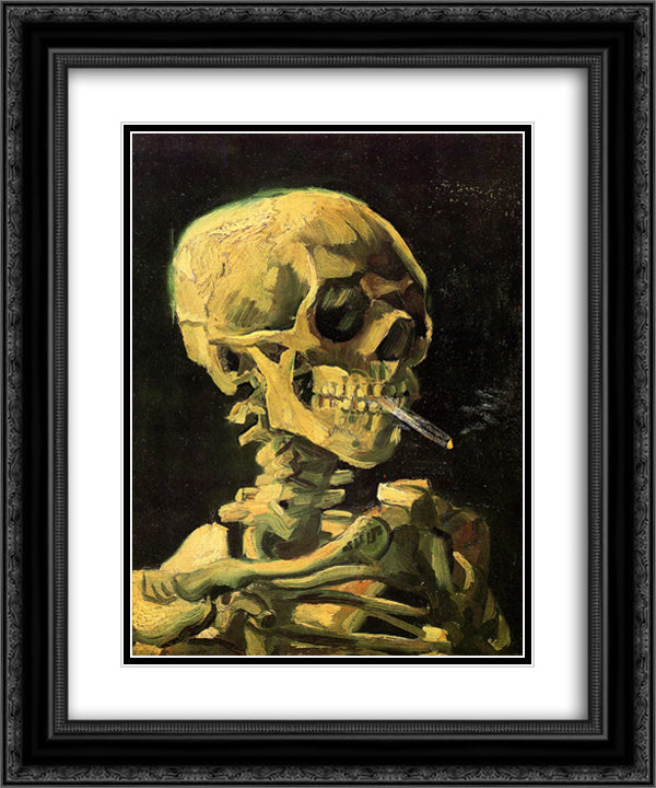 Skull with Burning Cigarette 20x24 Black Ornate Wood Framed Art Print Poster with Double Matting by Van Gogh, Vincent