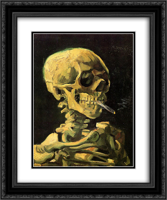 Skull with Burning Cigarette 20x24 Black Ornate Wood Framed Art Print Poster with Double Matting by Van Gogh, Vincent