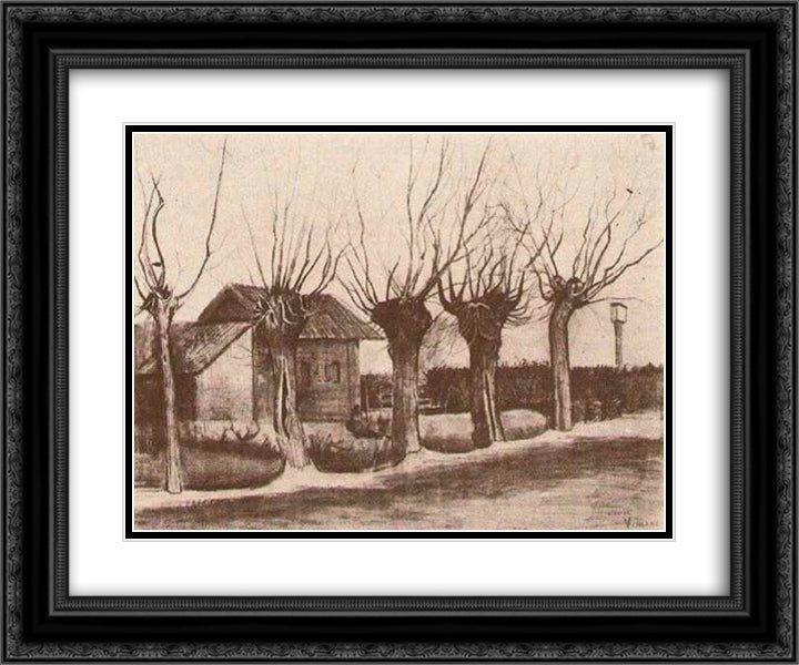 Small House on a Road with Pollard Willows 24x20 Black Ornate Wood Framed Art Print Poster with Double Matting by Van Gogh, Vincent
