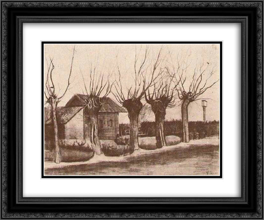 Small House on a Road with Pollard Willows 24x20 Black Ornate Wood Framed Art Print Poster with Double Matting by Van Gogh, Vincent