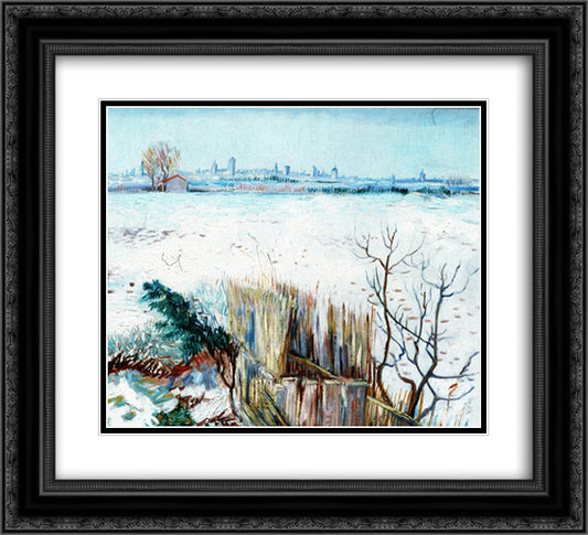 Snowy Landscape with Arles in the Background 22x20 Black Ornate Wood Framed Art Print Poster with Double Matting by Van Gogh, Vincent