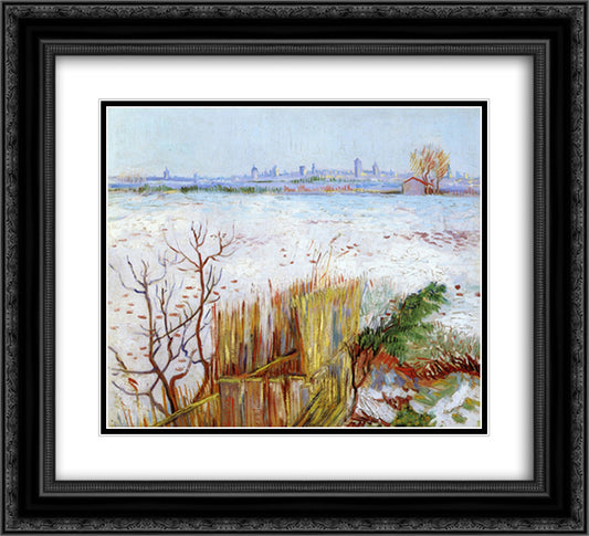 Snowy Landscape with Arles in the Background 22x20 Black Ornate Wood Framed Art Print Poster with Double Matting by Van Gogh, Vincent