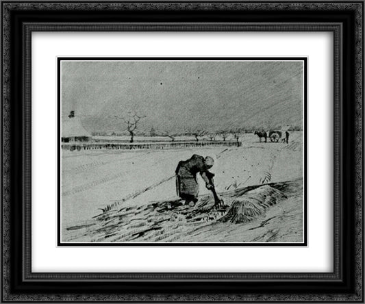 Snowy Landscape with Stooping Woman 24x20 Black Ornate Wood Framed Art Print Poster with Double Matting by Van Gogh, Vincent