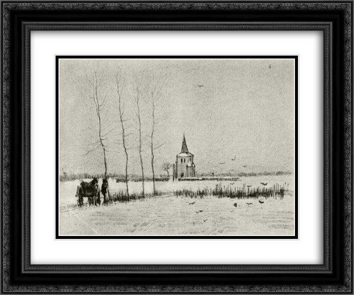 Snowy Landscape with the Old Tower 24x20 Black Ornate Wood Framed Art Print Poster with Double Matting by Van Gogh, Vincent