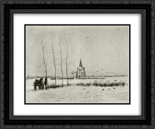 Snowy Landscape with the Old Tower 24x20 Black Ornate Wood Framed Art Print Poster with Double Matting by Van Gogh, Vincent