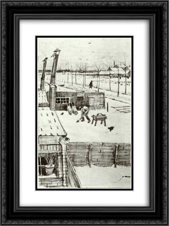 Snowy Yard 18x24 Black Ornate Wood Framed Art Print Poster with Double Matting by Van Gogh, Vincent
