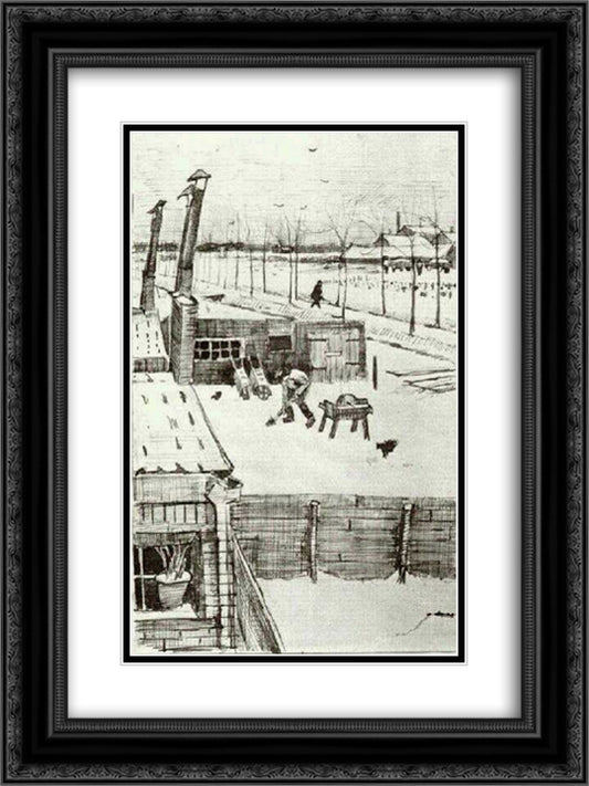 Snowy Yard 18x24 Black Ornate Wood Framed Art Print Poster with Double Matting by Van Gogh, Vincent