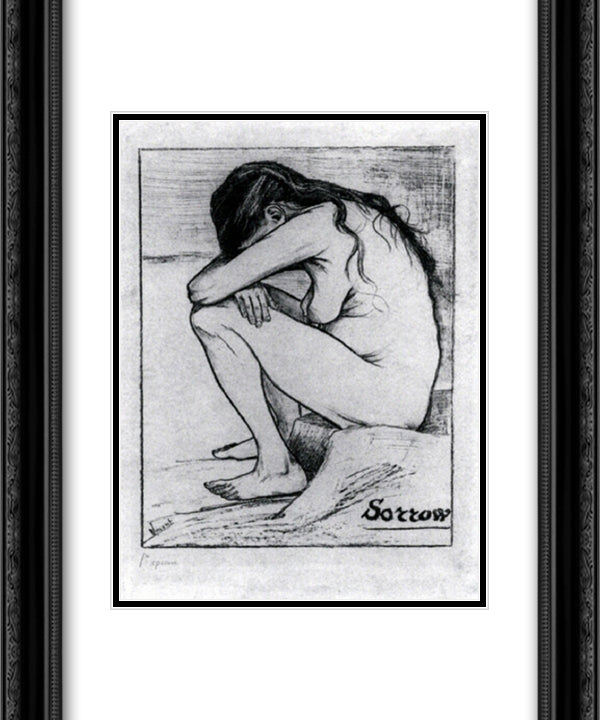 Sorrow 20x24 Black Ornate Wood Framed Art Print Poster with Double Matting by Van Gogh, Vincent