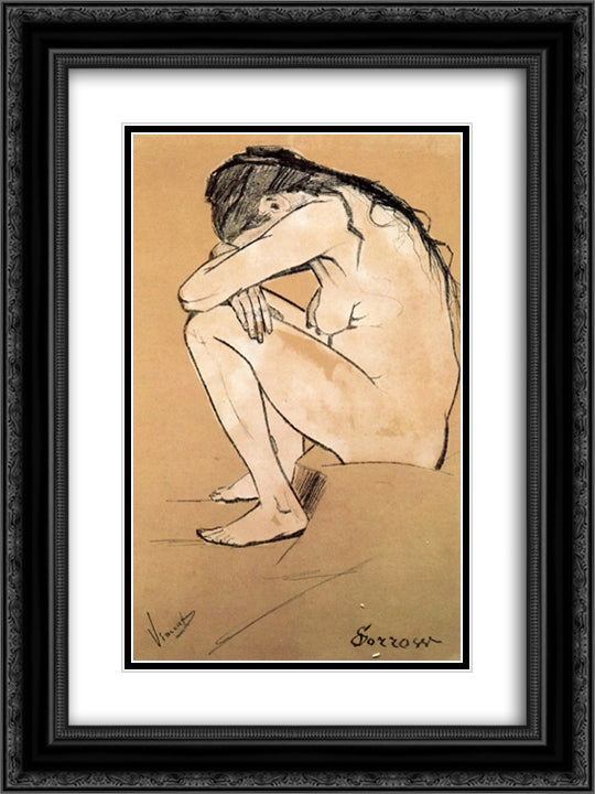 Sorrow 18x24 Black Ornate Wood Framed Art Print Poster with Double Matting by Van Gogh, Vincent