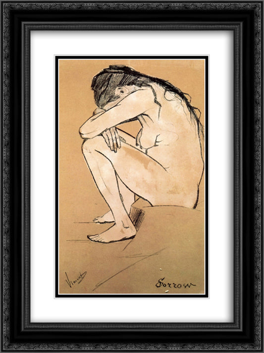 Sorrow 18x24 Black Ornate Wood Framed Art Print Poster with Double Matting by Van Gogh, Vincent