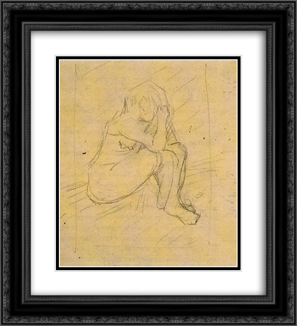Sorrowing Woman 20x22 Black Ornate Wood Framed Art Print Poster with Double Matting by Van Gogh, Vincent