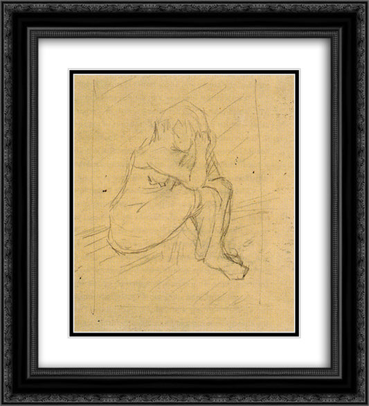Sorrowing Woman 20x22 Black Ornate Wood Framed Art Print Poster with Double Matting by Van Gogh, Vincent