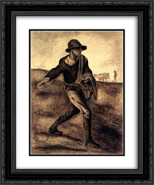 Sower (after Millet) 20x24 Black Ornate Wood Framed Art Print Poster with Double Matting by Van Gogh, Vincent