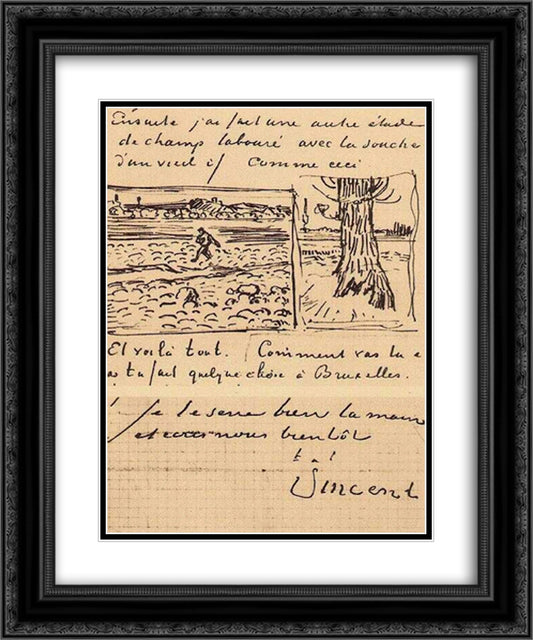 Sower and Trunk of an Old Yew Tree 20x24 Black Ornate Wood Framed Art Print Poster with Double Matting by Van Gogh, Vincent
