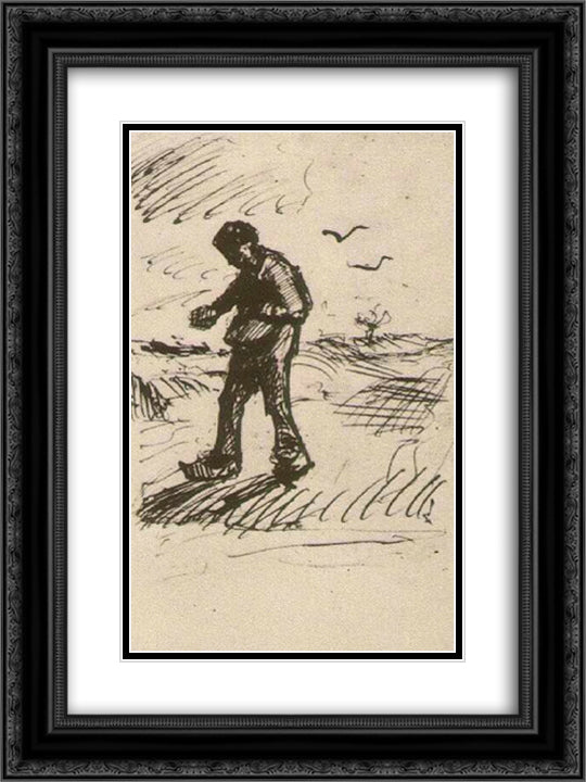 Sower Facing Left 18x24 Black Ornate Wood Framed Art Print Poster with Double Matting by Van Gogh, Vincent